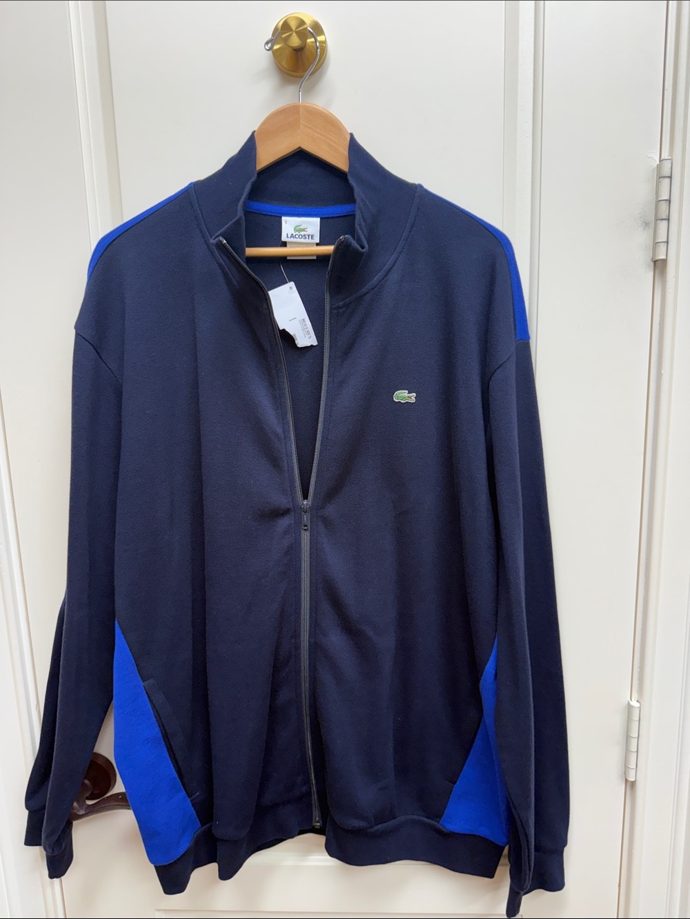 Lacoste Navy Full-Zip Cotton Track Jacket with Royal Blue Trim